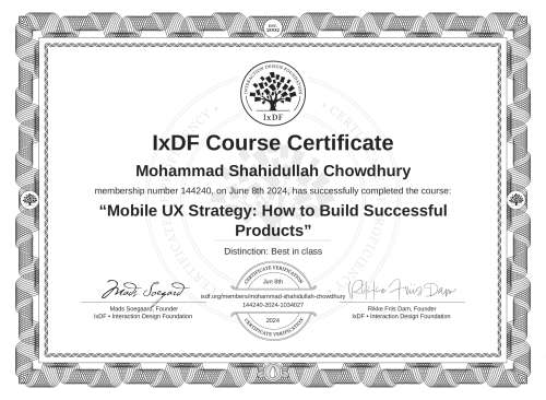 Mobile UX Strategy: How to Build Successful Products certificate