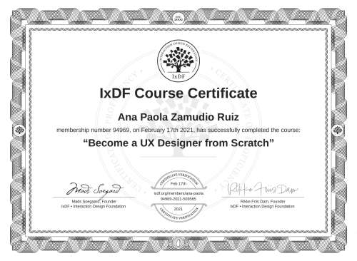 Become a UX Designer from Scratch certificate