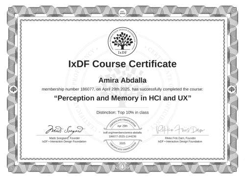 Perception and Memory in HCI and UX certificate
