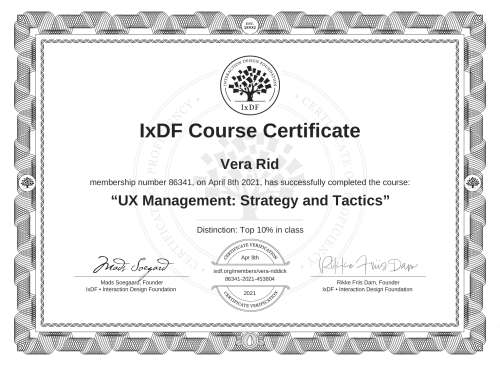 UX Management: Strategy and Tactics certificate