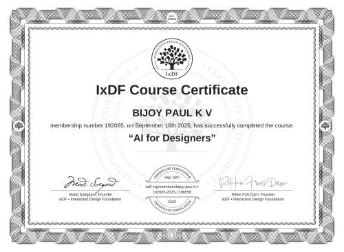AI for Designers certificate