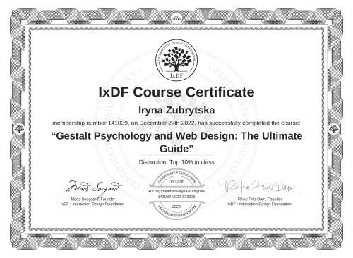 Gestalt Psychology and Web Design: The Ultimate Guide certificate