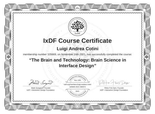 The Brain and Technology: Brain Science in Interface Design certificate