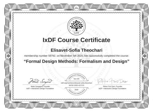 Formal Design Methods: Formalism and Design certificate