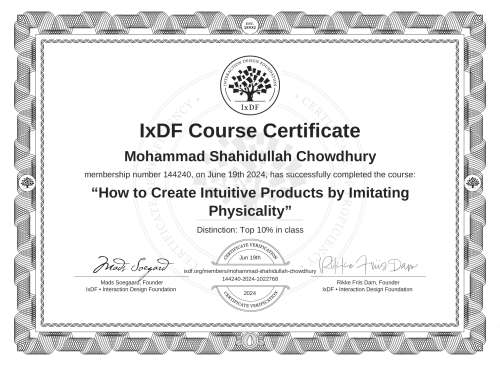 How to Create Intuitive Products by Imitating Physicality certificate