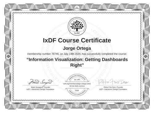 Information Visualization: Getting Dashboards Right certificate