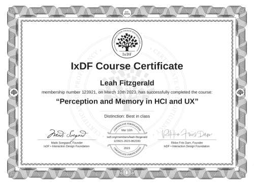 Perception and Memory in HCI and UX certificate