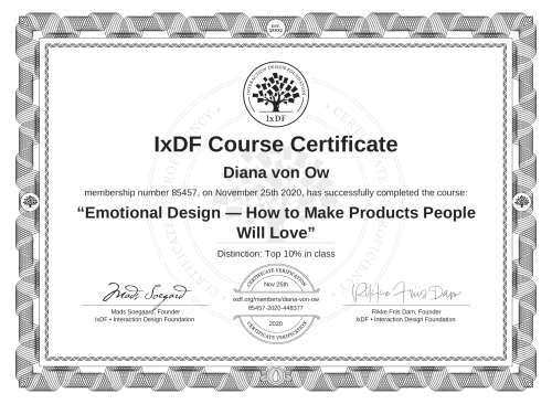 Emotional Design — How to Make Products People Will Love certificate