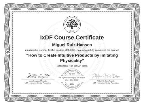 How to Create Intuitive Products by Imitating Physicality certificate