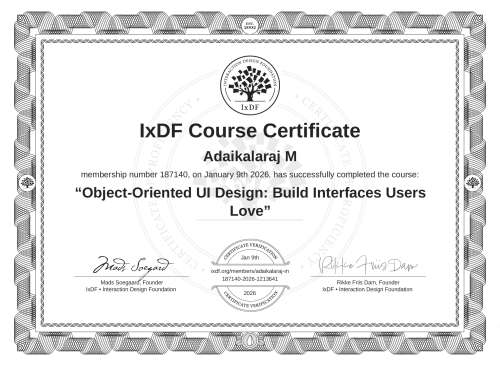 Object-Oriented UI Design: Build Interfaces Users Love certificate
