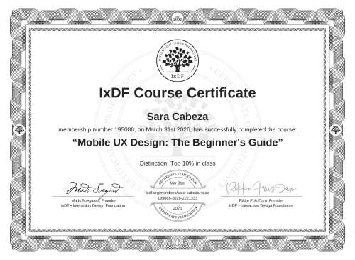 Mobile UX Design: The Beginner's Guide certificate