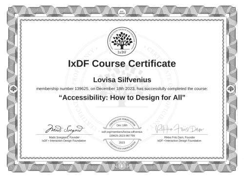 Accessibility: How to Design for All certificate
