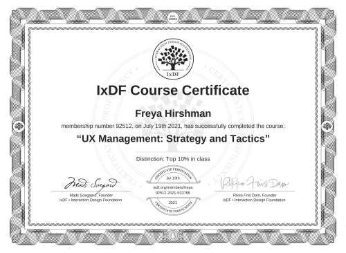 UX Management: Strategy and Tactics certificate