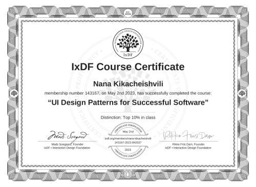 UI Design Patterns for Successful Software certificate