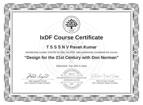 Design for the 21st Century with Don Norman certificate