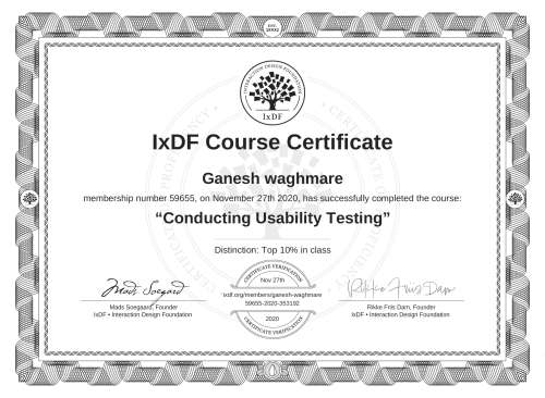 Conducting Usability Testing certificate