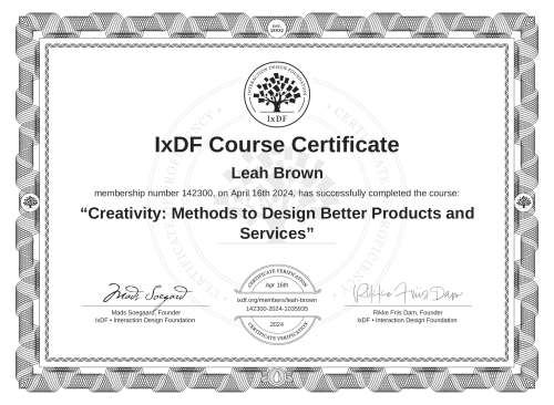 Creativity: Methods to Design Better Products and Services certificate
