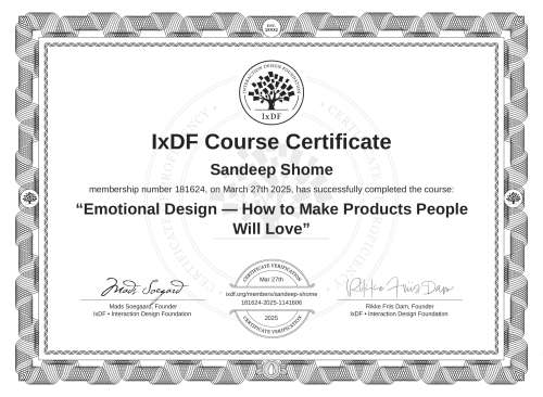 Emotional Design — How to Make Products People Will Love certificate
