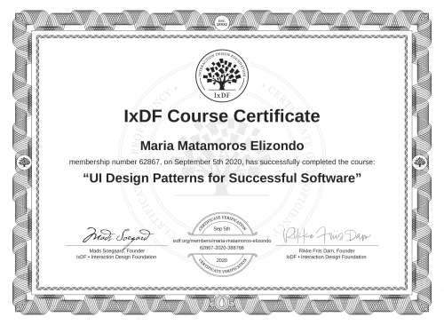 UI Design Patterns for Successful Software certificate