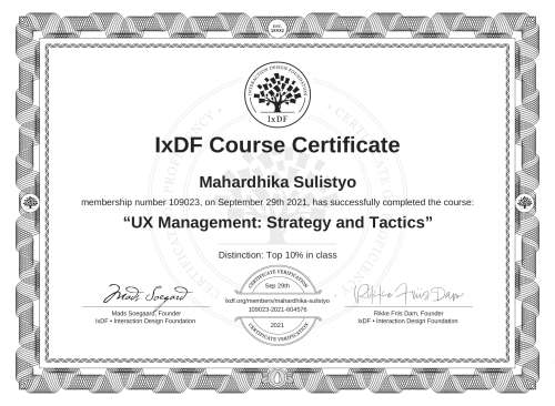 UX Management: Strategy and Tactics certificate