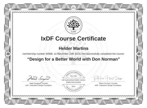 Design for a Better World with Don Norman certificate