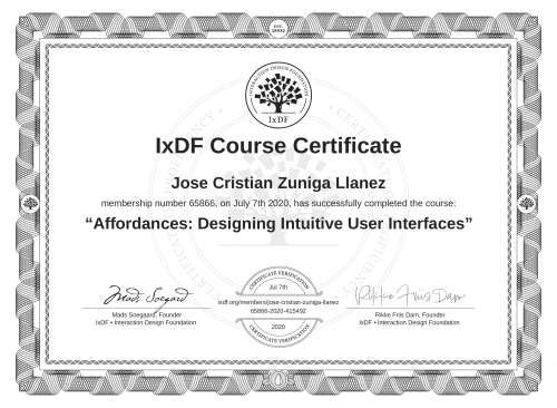 Affordances: Designing Intuitive User Interfaces certificate