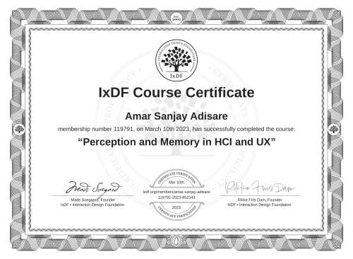 Perception and Memory in HCI and UX certificate