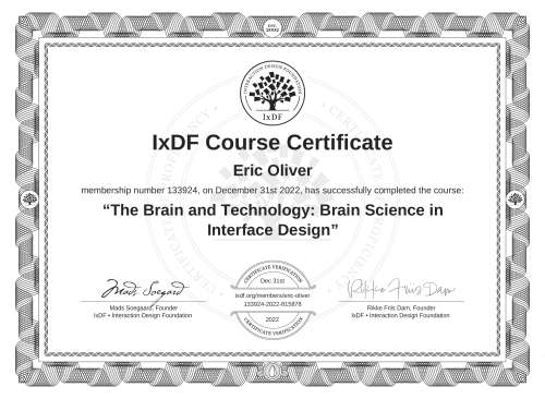 The Brain and Technology: Brain Science in Interface Design certificate