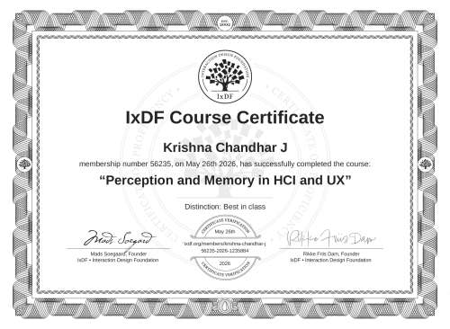 Perception and Memory in HCI and UX certificate