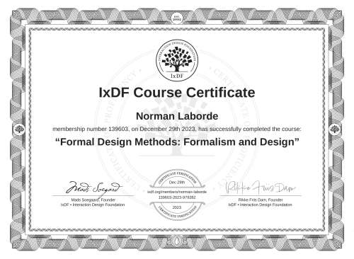 Formal Design Methods: Formalism and Design certificate
