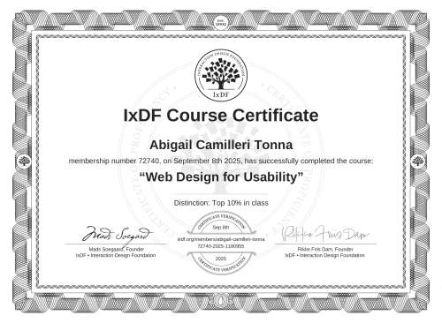 Web Design for Usability certificate