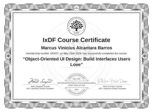 Object-Oriented UI Design: Build Interfaces Users Love certificate