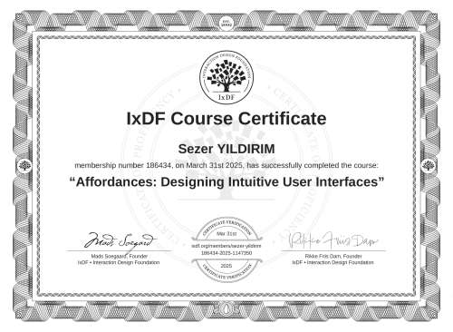 Affordances: Designing Intuitive User Interfaces certificate