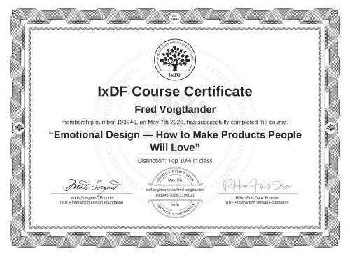 Emotional Design — How to Make Products People Will Love certificate