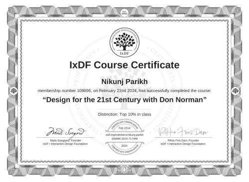 Design for the 21st Century with Don Norman certificate