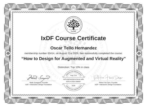 How to Design for Augmented and Virtual Reality certificate