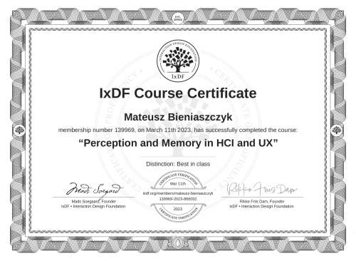 Perception and Memory in HCI and UX certificate