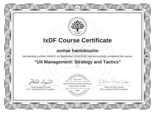 UX Management: Strategy and Tactics certificate