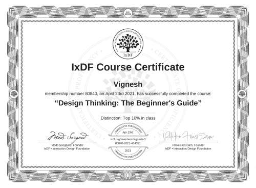 Design Thinking: The Beginner's Guide certificate