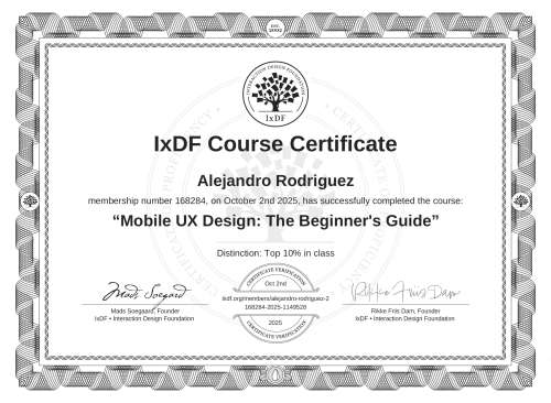 Mobile UX Design: The Beginner's Guide certificate