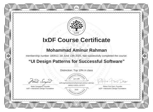 UI Design Patterns for Successful Software certificate