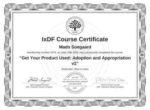 Get Your Product Used: Adoption and Appropriation v1 certificate