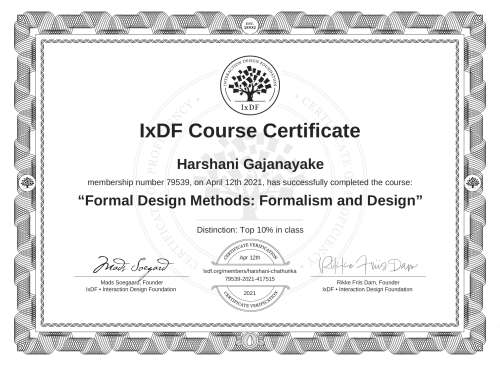 Formal Design Methods: Formalism and Design certificate
