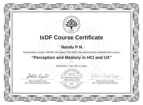 Perception and Memory in HCI and UX certificate