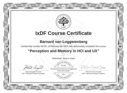 Perception and Memory in HCI and UX certificate