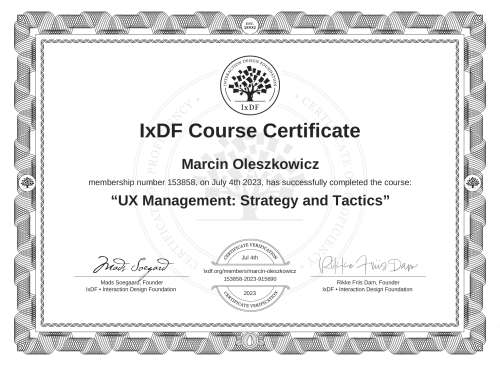 UX Management: Strategy and Tactics certificate