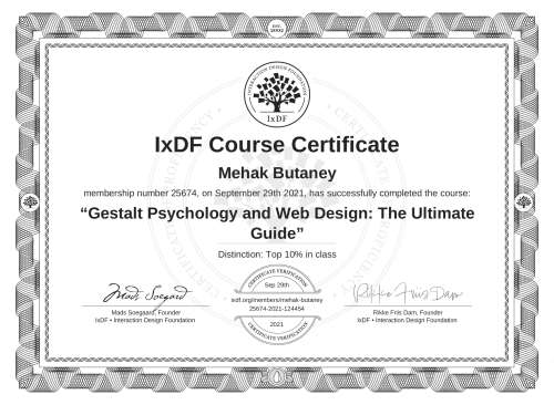Gestalt Psychology and Web Design: The Ultimate Guide certificate