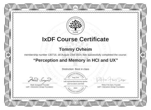 Perception and Memory in HCI and UX certificate