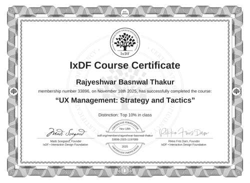 UX Management: Strategy and Tactics certificate