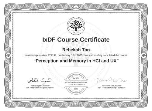 Perception and Memory in HCI and UX certificate